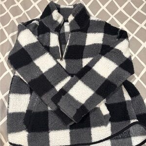 Old Navy Gray and White Sherpa Zip Pullover